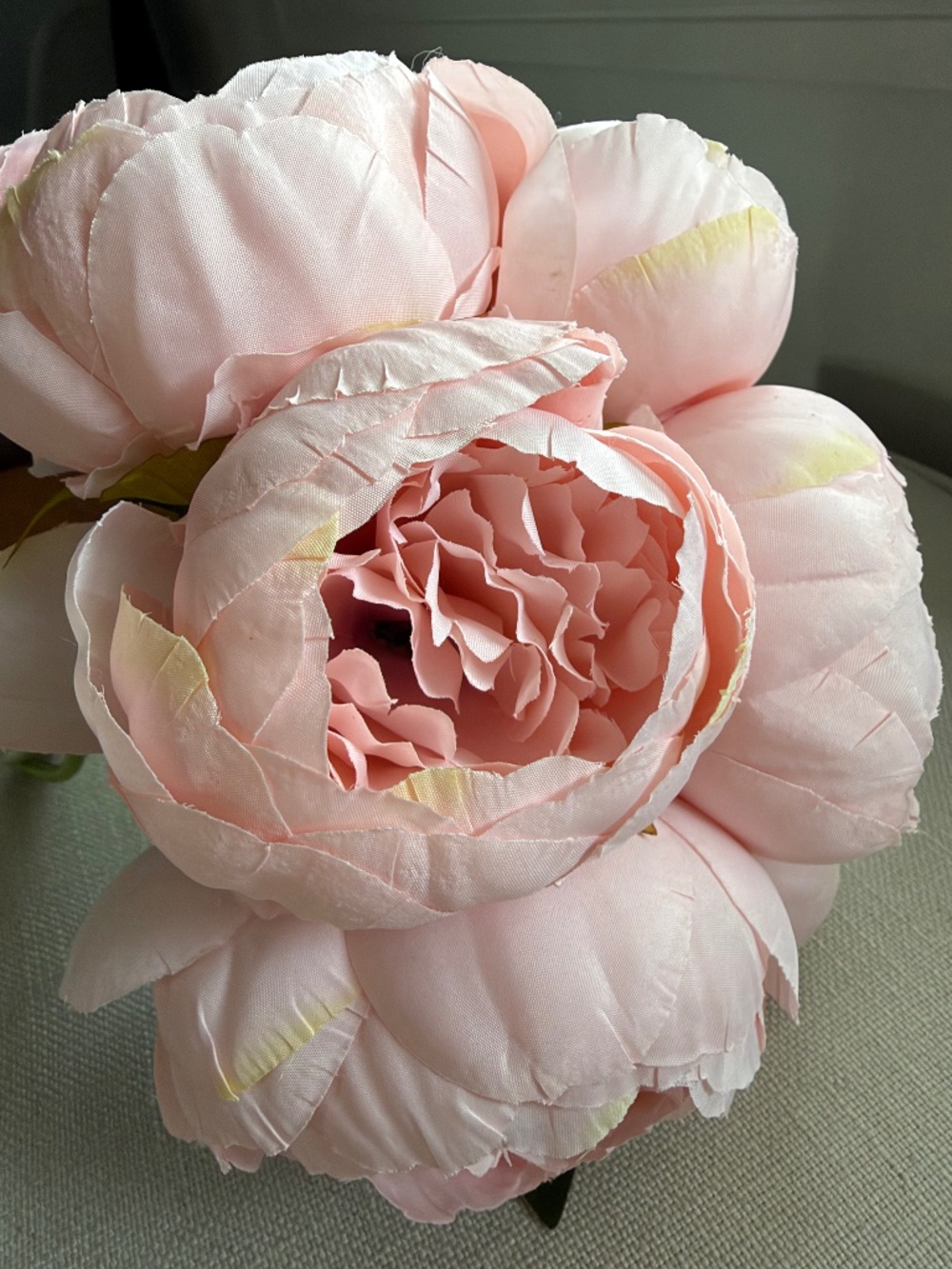 Pale Pink Faux Peony Bouquet | Fabric Flowers | Bendable Stems | Cottage Decor